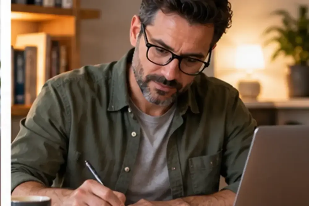 How to Use AI to Evaluate a Side-Income Idea Before You Waste a Weekend on It A workspace with notes and a laptop where a side-income idea is being evaluated